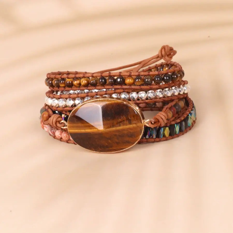 Bohemian Tiger Eye Braided Leather Bracelet