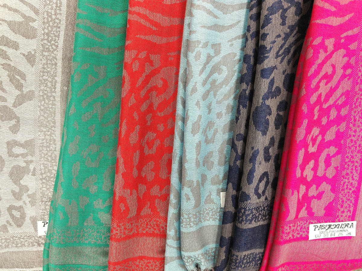 Super Soft Pashmina Scarf Shawl Wrap-2503 Animal Print: Emerald