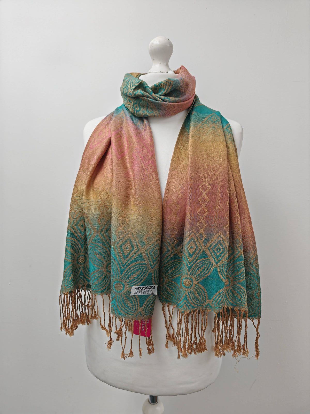 Super Soft Reversible Pashmina scarf /Shawl-Azec 6364: Blue