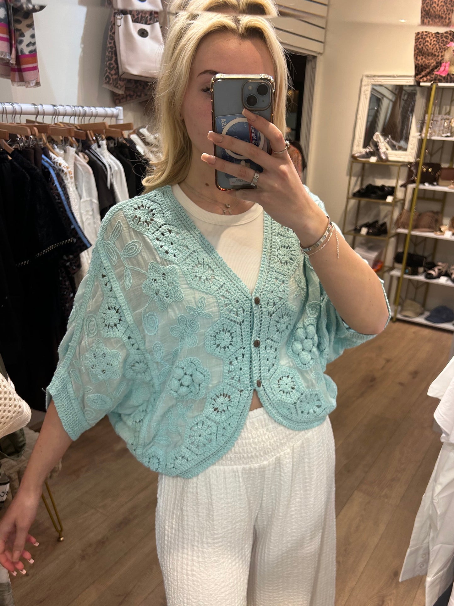 MINT BUTTON UP CROCHET