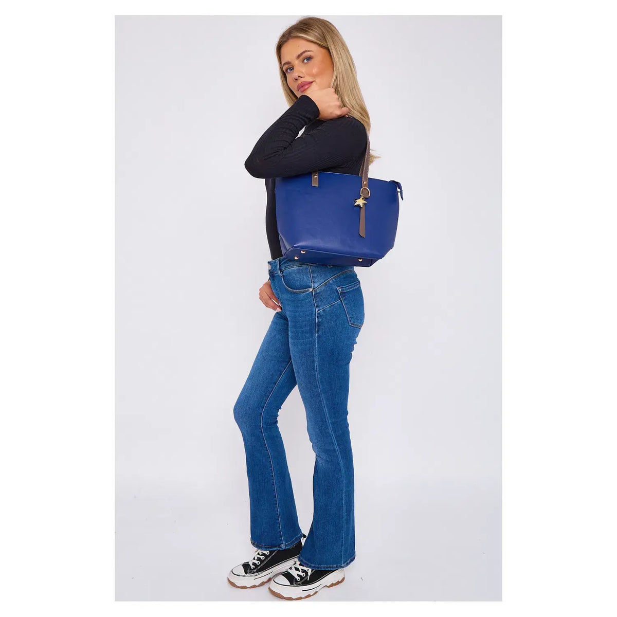 Medium Size Two-toned Tote Bag with Star Details-9330: Purple