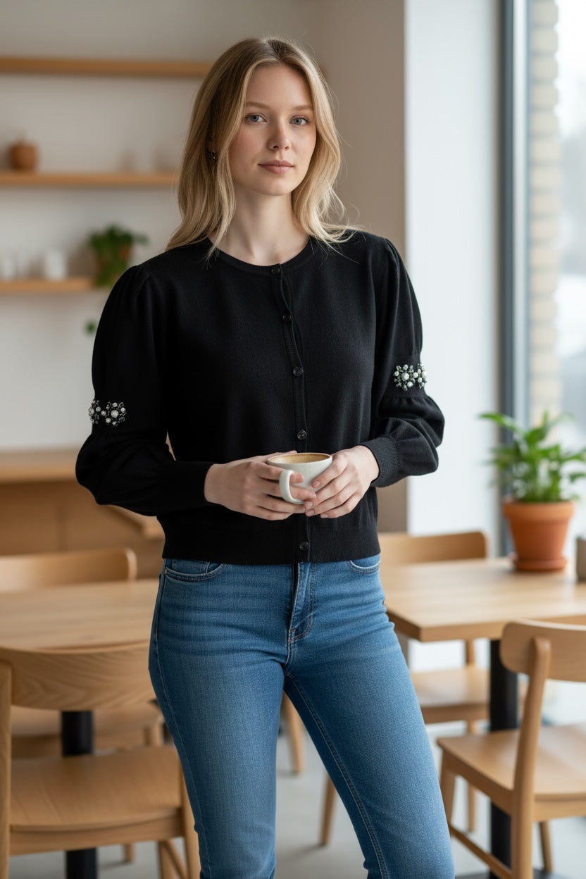 Puff Sleeve Button Down Cardi