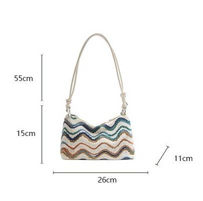 Medium Size Light Weight Multicolour Woven Top Handle Bag: Black