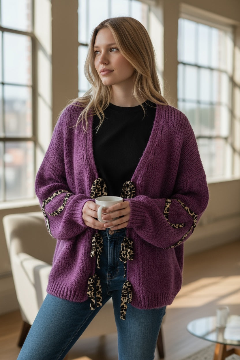 Purple Leopard trim Cardi