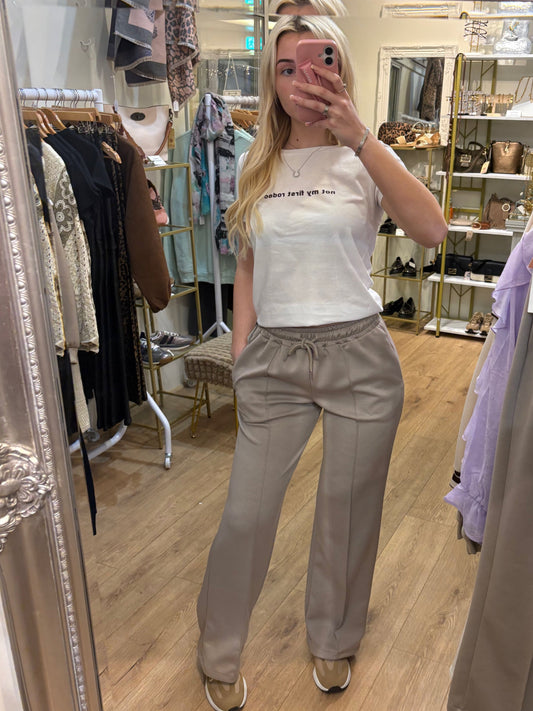 Taupe Wide Leg Seem Trouser