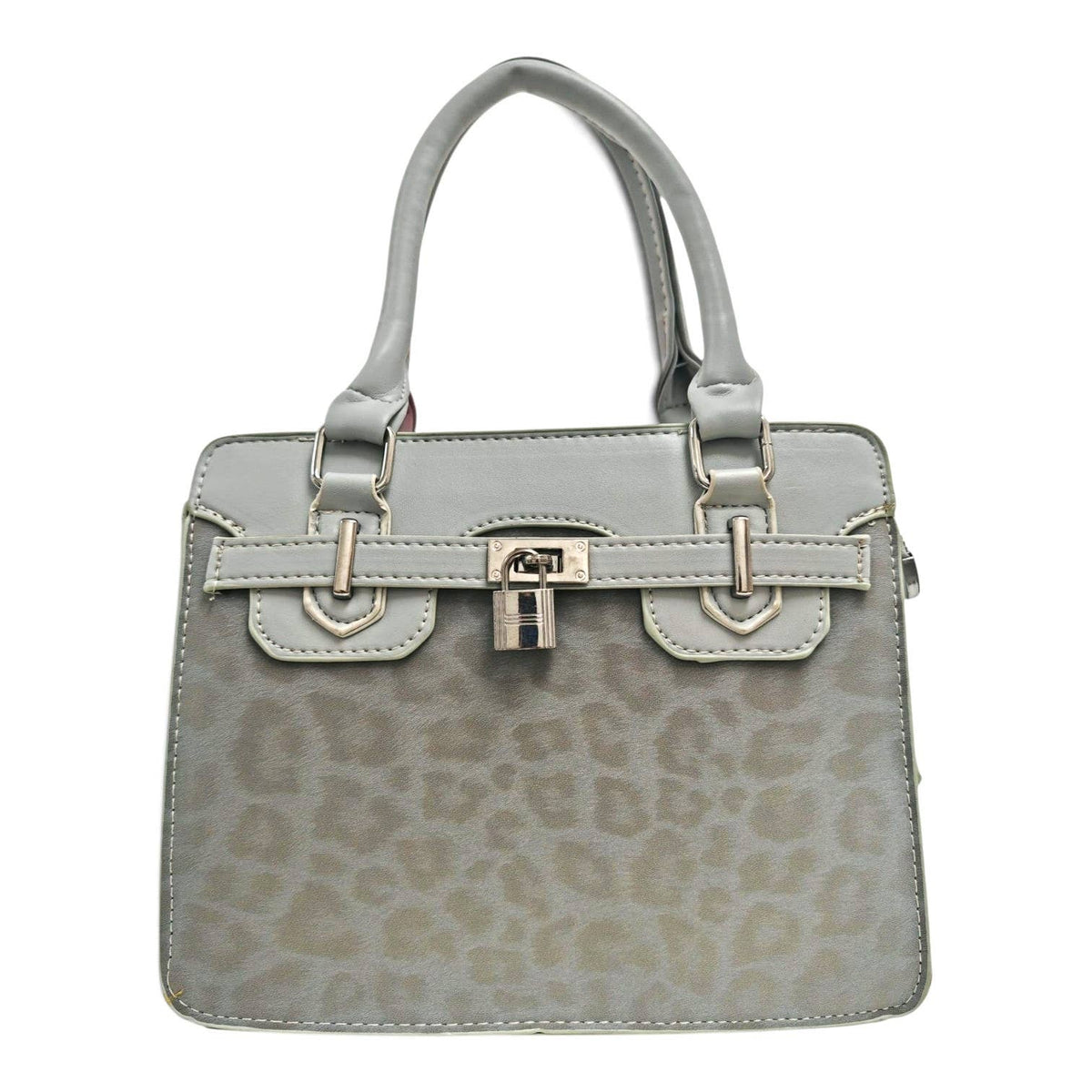 Medium Size Leopard Print Padlock Tote Bag-931-12: Mink