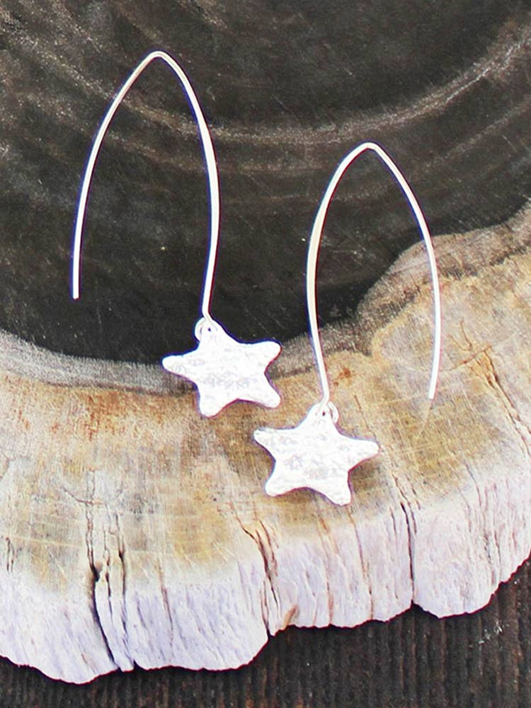 SP464S DROP EARRINGS WITH TEXTURED STAR CHARM [SILVER PLATE]