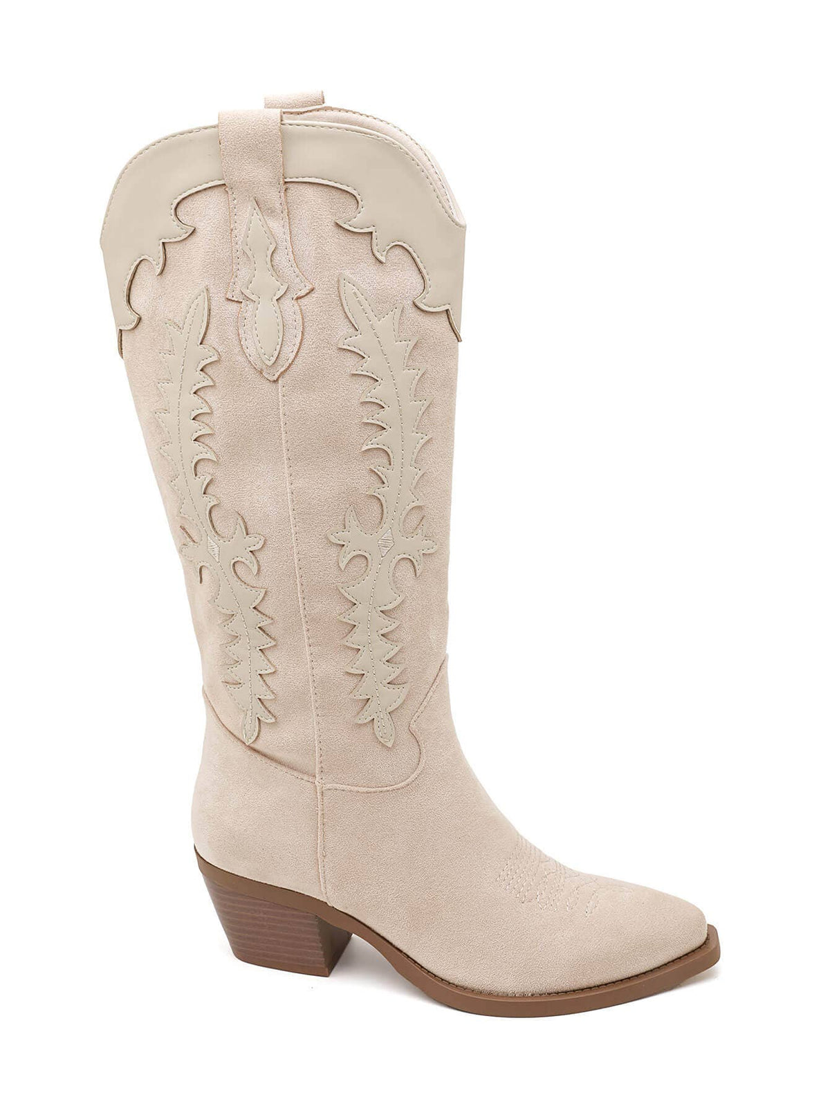 2552A Tall Two‑Material Cowboy Boots with Western Embroideries: KHAKI