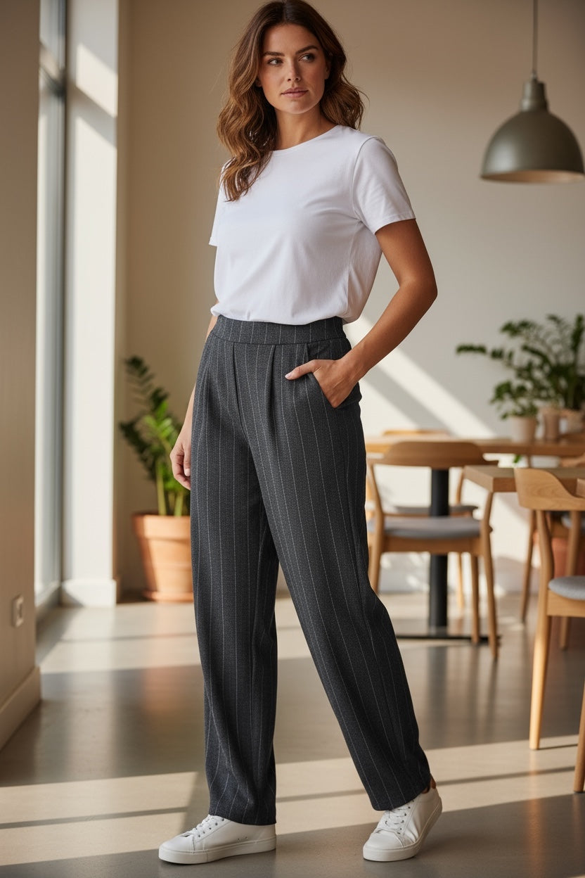Wide Stretch Pinstripe Trouser