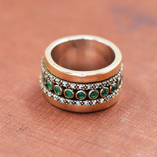 CZ double band with central coloured stone 925 silver inlay on band