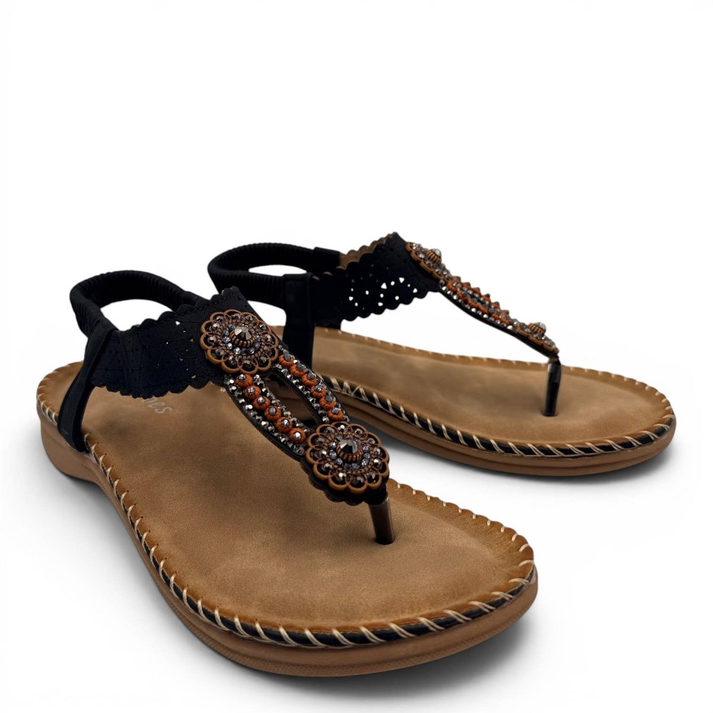 Women's Beaded Bohemian Flip Flop Sandals RT268-6: Beige