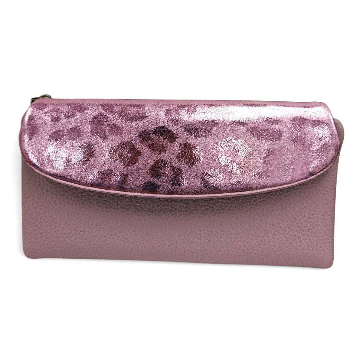 Soft Pu Metallic Leopard Print Long Purse Clutch + Gift Box: Apricot