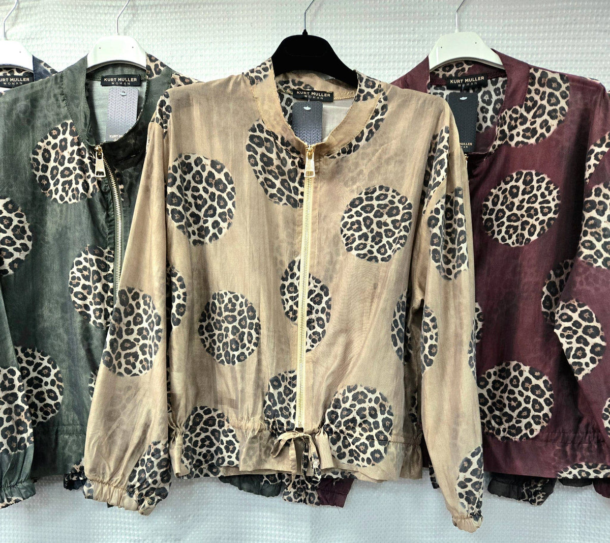 Leopard Disc Zip Tencel Zip Bomber Jacket: Khaki green
