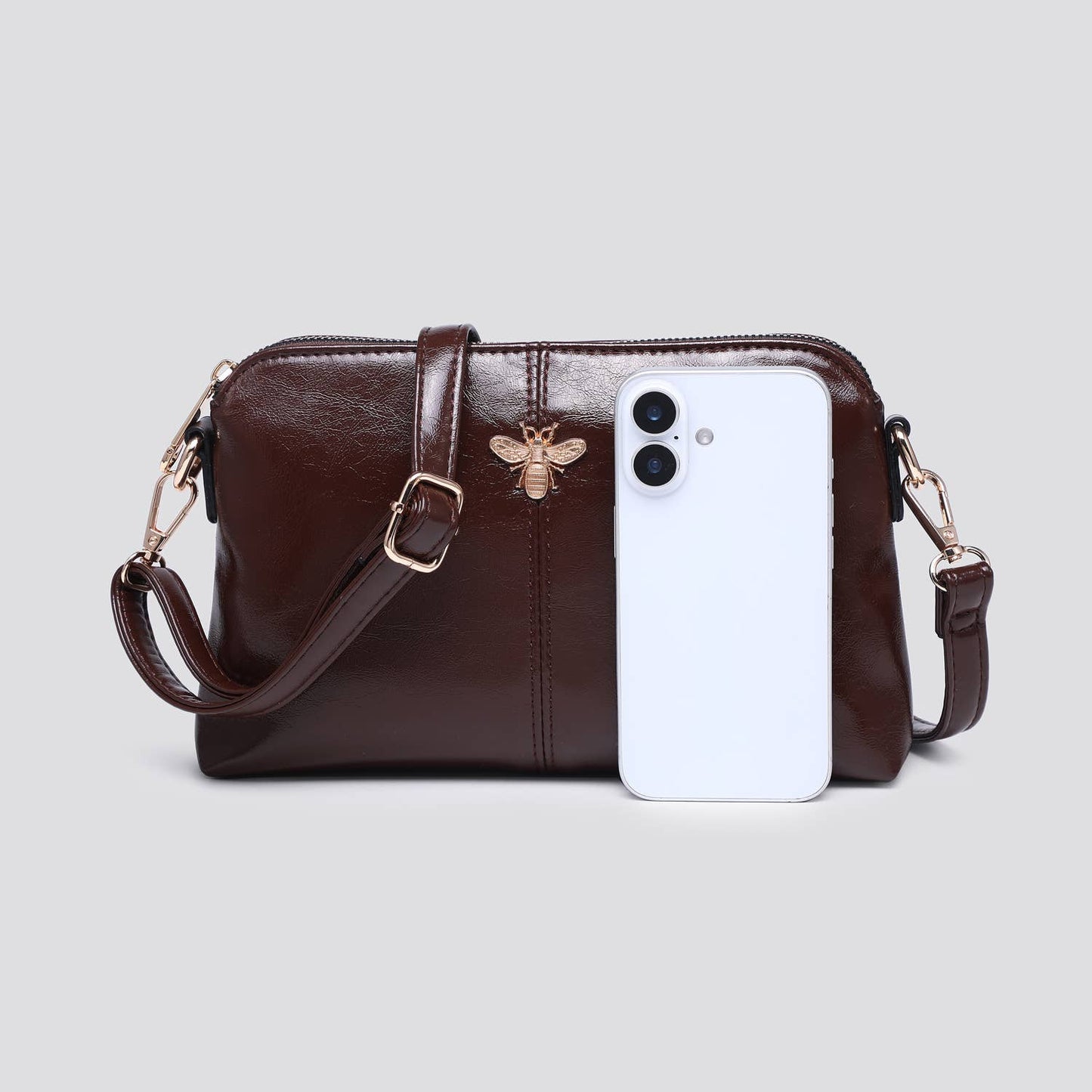 Chocolate Cross body Bag with Bee Logo