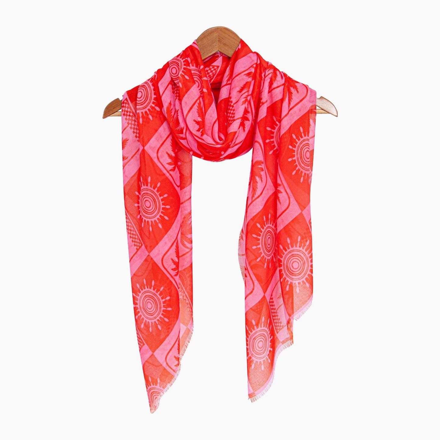 Palm Tree & Suns Lightweight Scarf in Hot Pink/Red: One-size