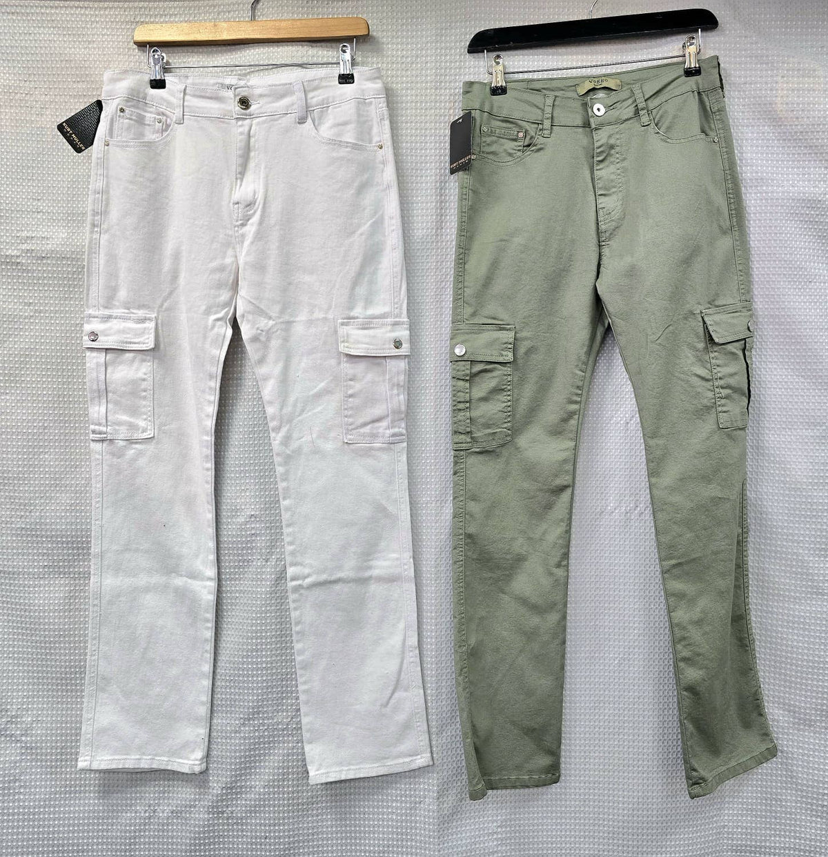 White Cargo Pocket Voggo Cotton Stretch Jeans: White