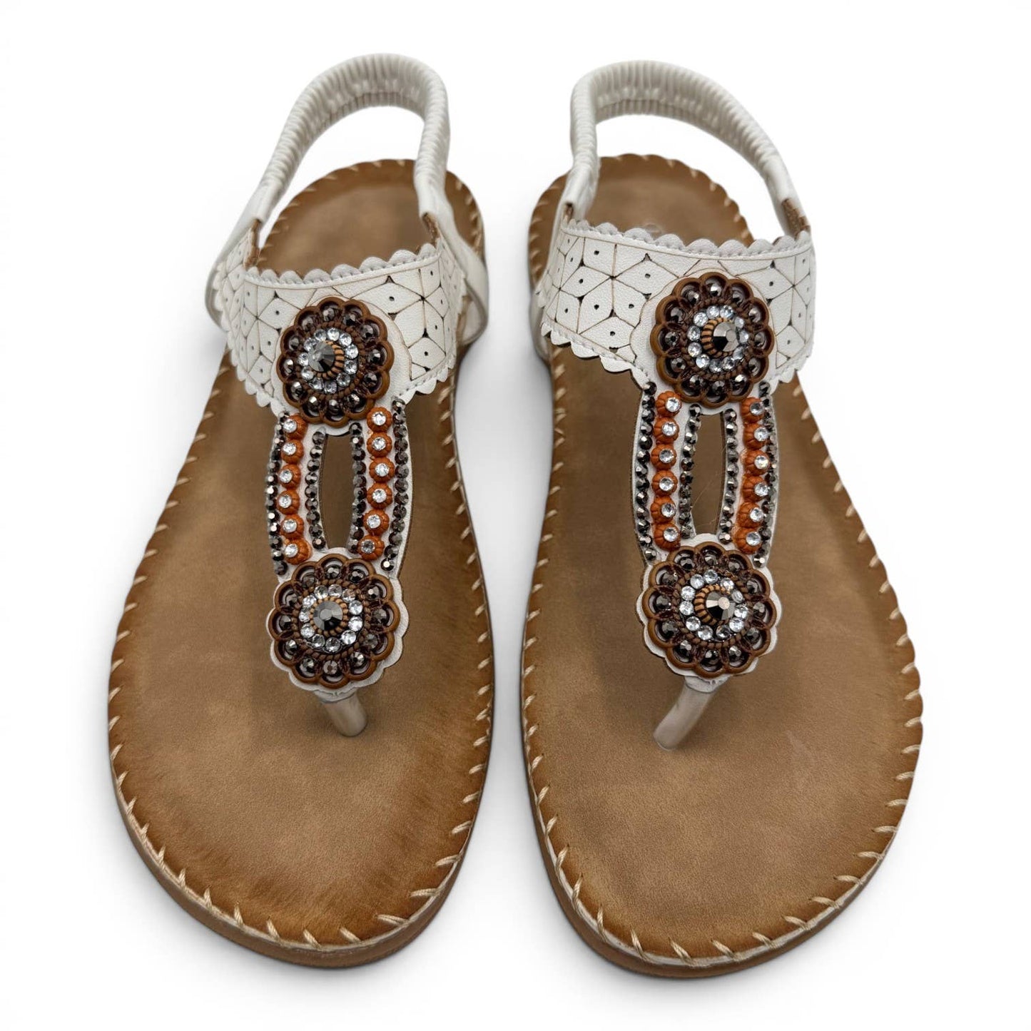 Women's Beaded Bohemian Flip Flop Sandals RT268-6: Beige