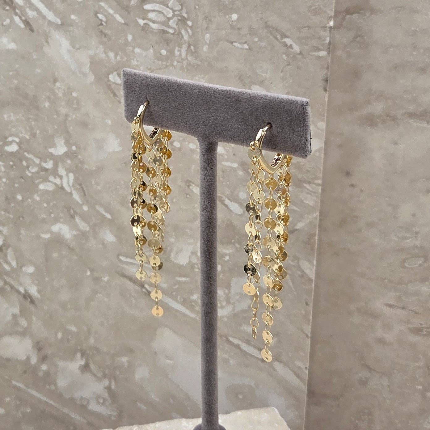 Mini disc shiny waterfall earrings: Silver