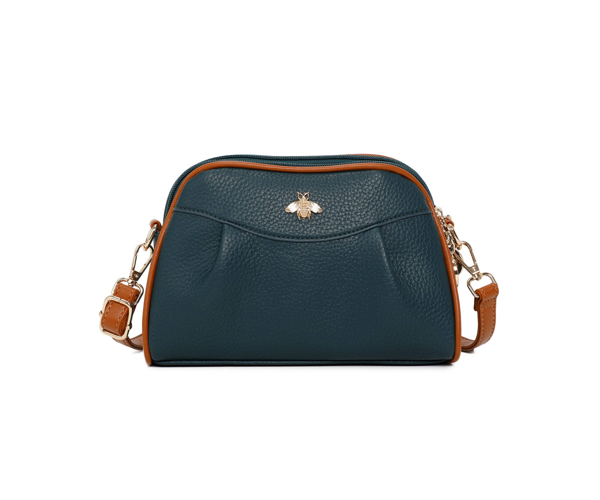 Double Zipper Bee Shoulder Bag Cross Body Bag - 9325: Teal