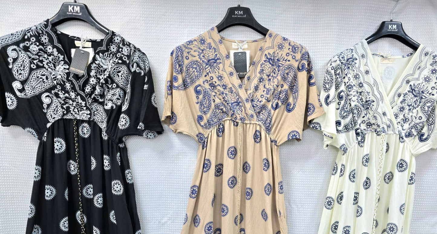 Cotton Paisley Print Maxi Dress: White