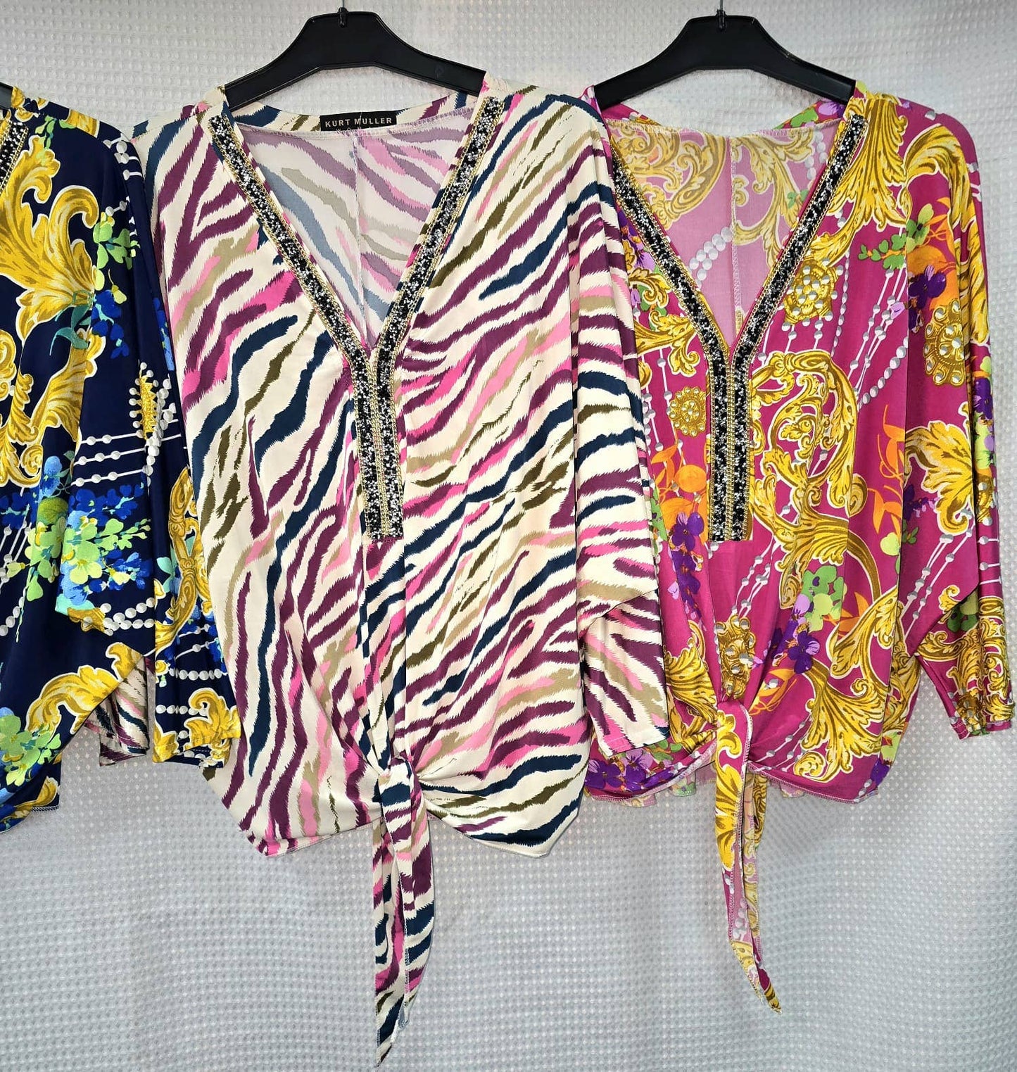 Printed V Diamante Slinky Tops: ZigZag