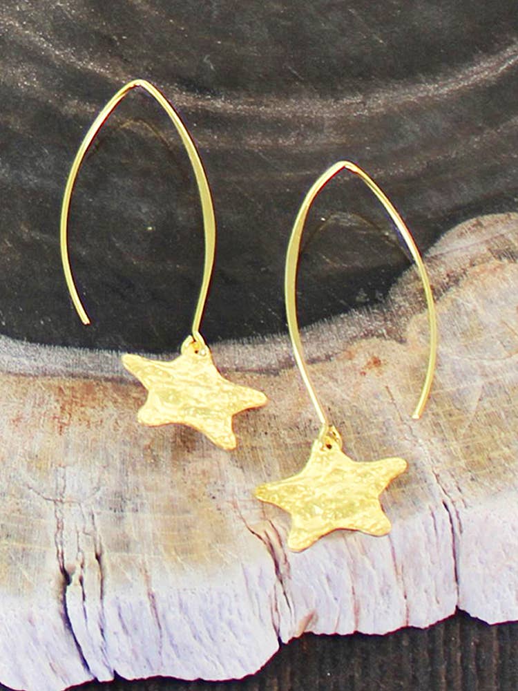 GP464S DROP EARRINGS WITH TEXTURED STAR CHARM [GOLD PLATE]