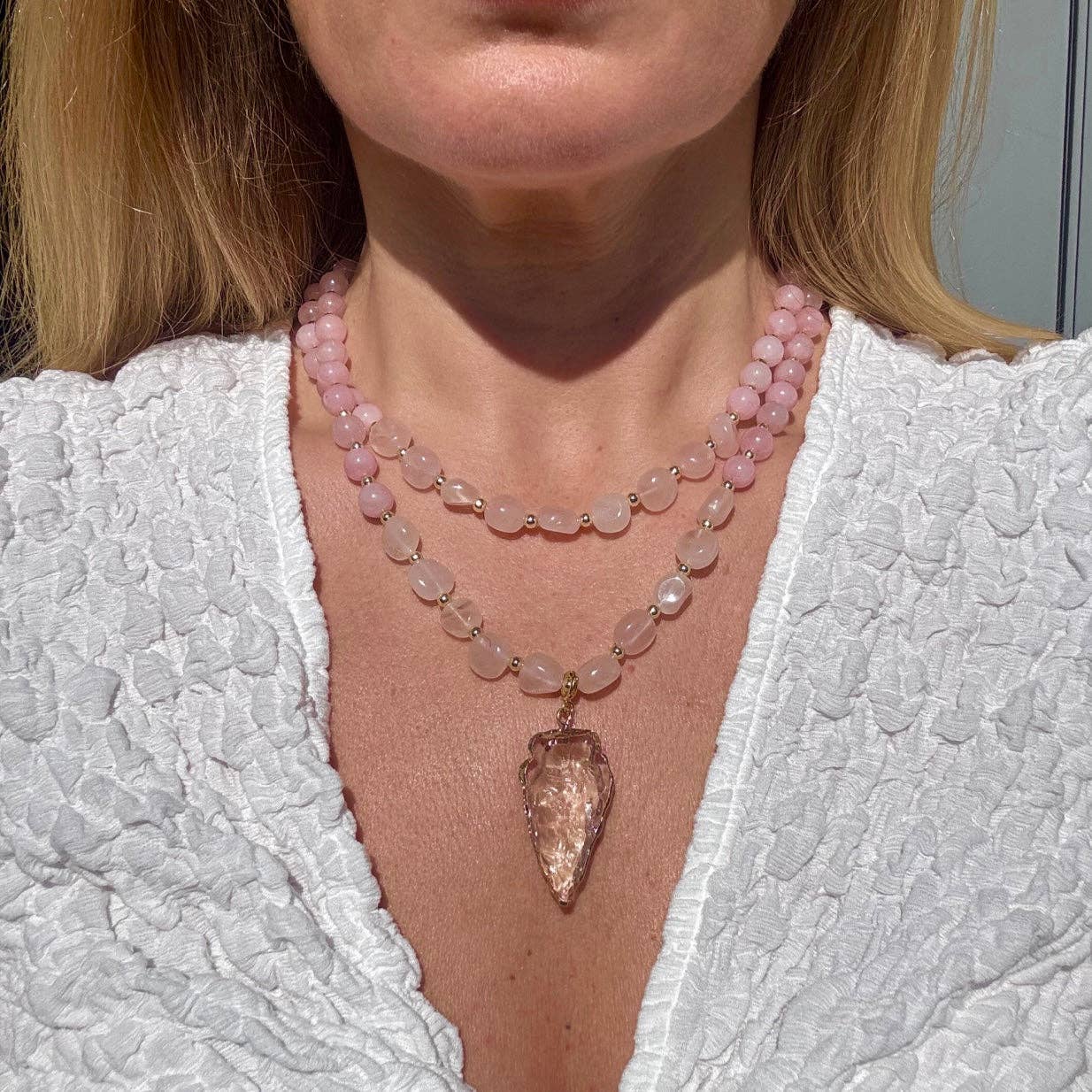 Rose Quartz Crystal Athena Necklace