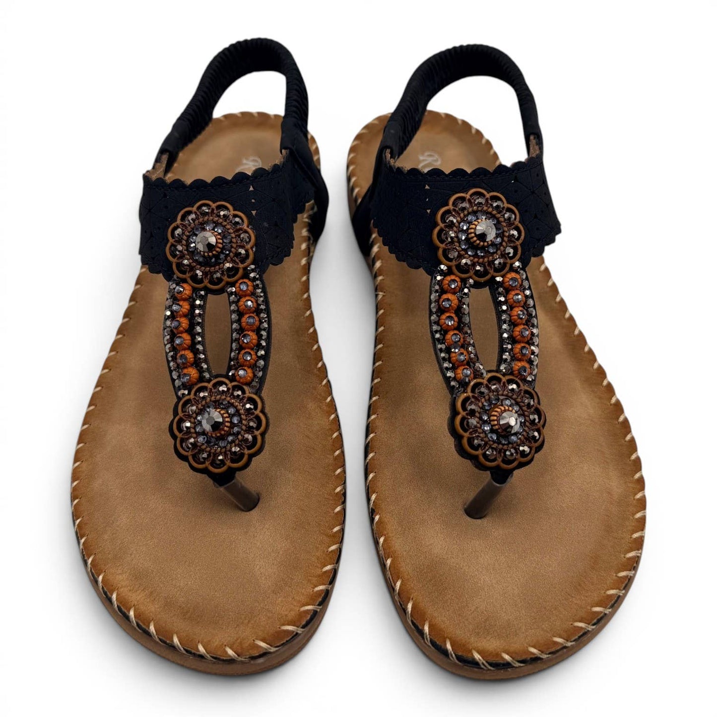 Women's Beaded Bohemian Flip Flop Sandals RT268-6: Beige