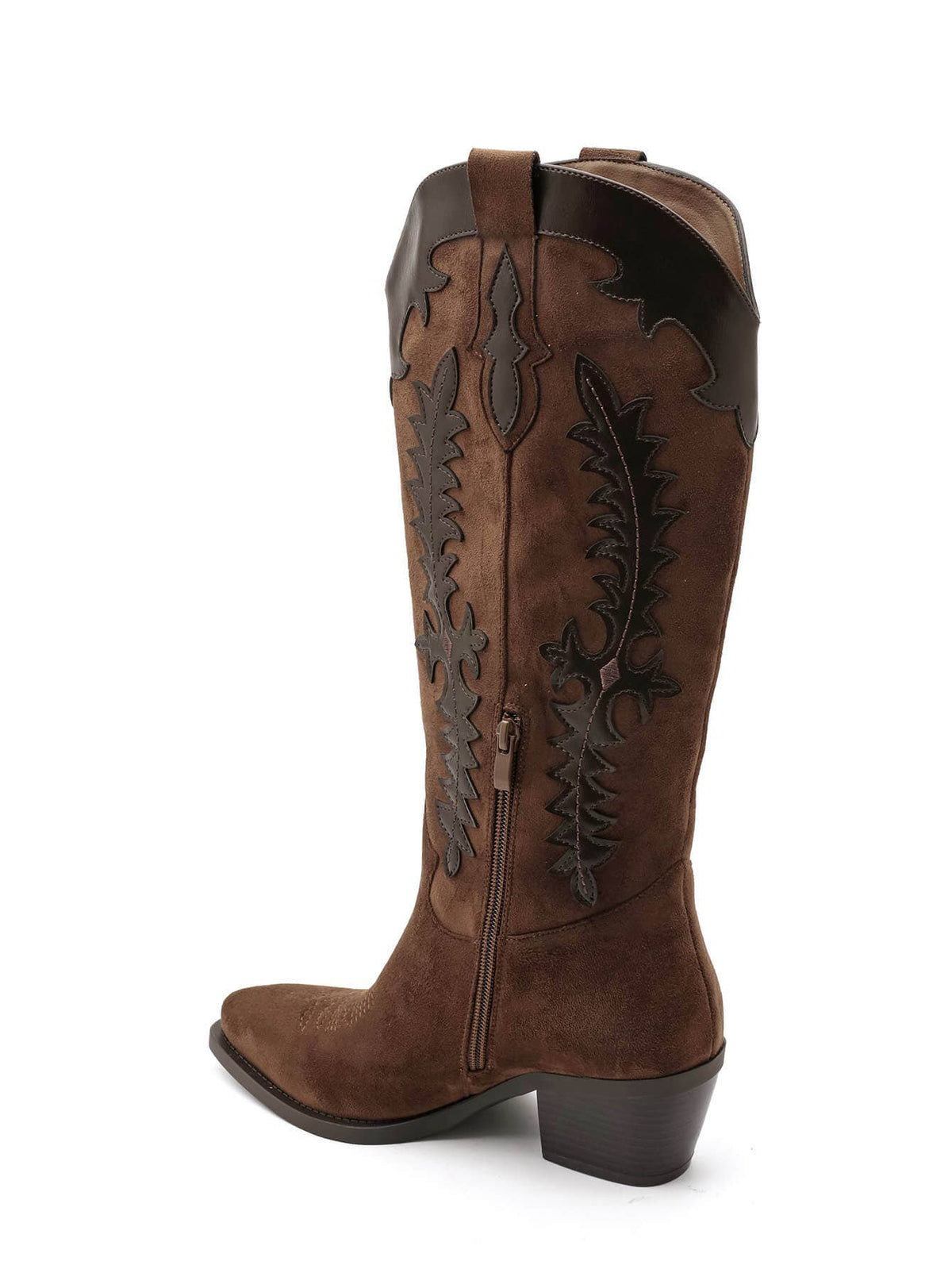 2552A Tall Two‑Material Cowboy Boots with Western Embroideries: KHAKI