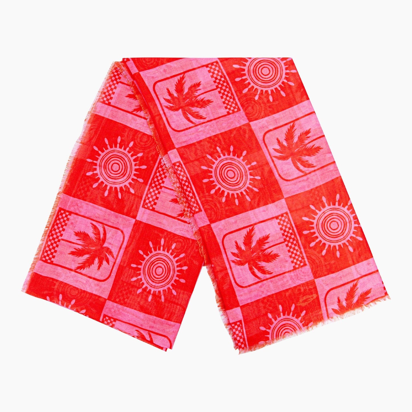 Palm Tree & Suns Lightweight Scarf in Hot Pink/Red: One-size