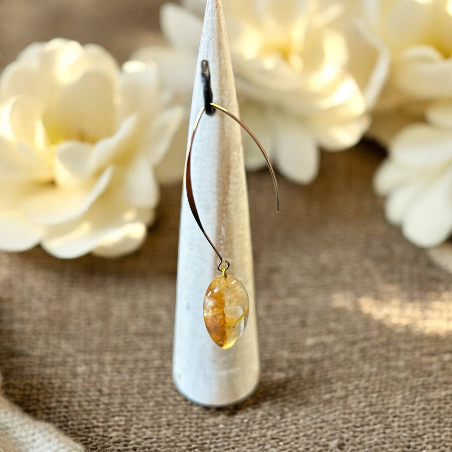 Long drop earrings with Sand colour stone ER171GB