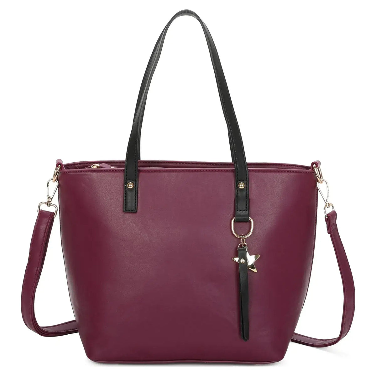 Medium Size Two-toned Tote Bag with Star Details-9330: Purple
