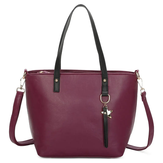 Medium Size Two-toned Tote Bag with Star Details-9330: Purple