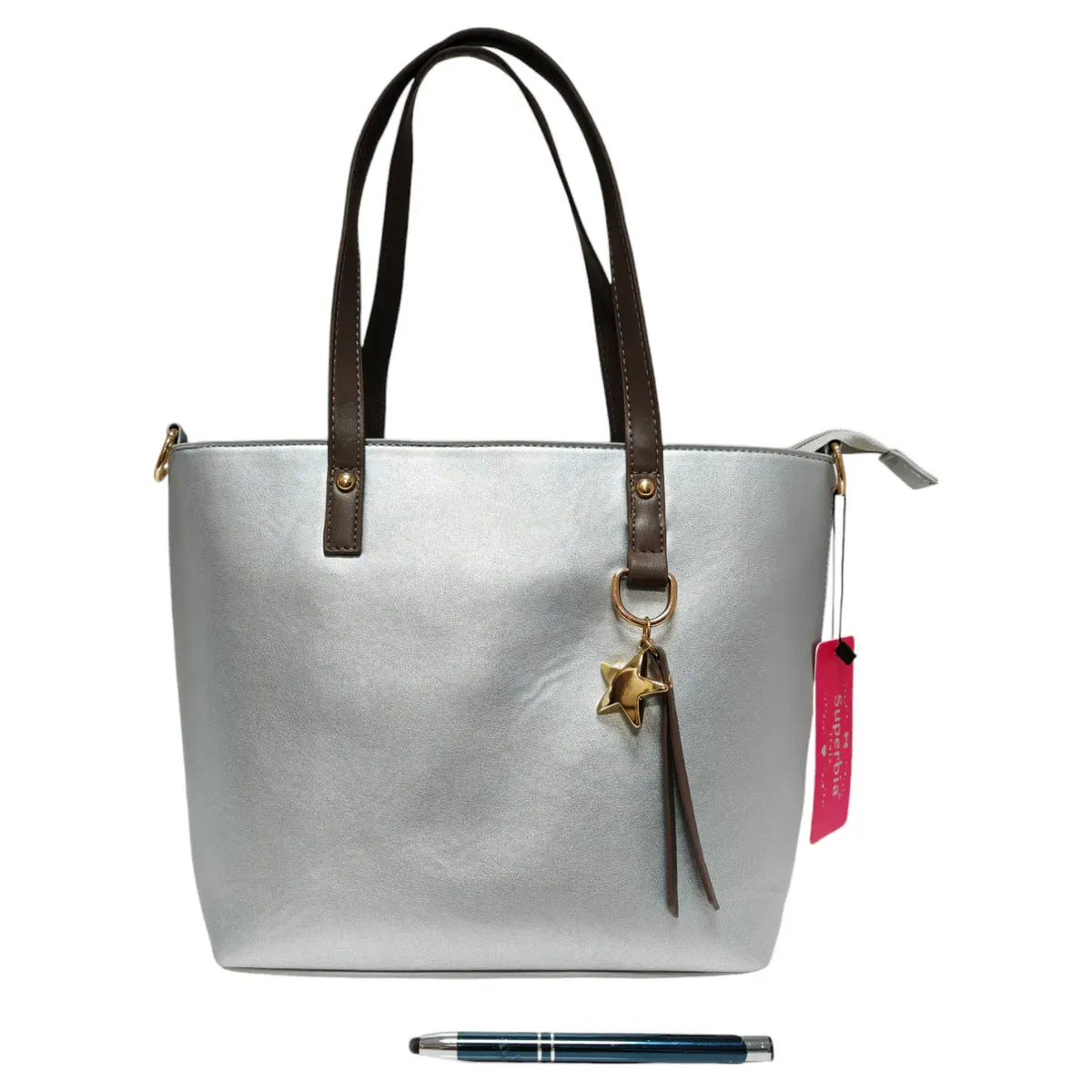 Medium Size Two-toned Tote Bag with Star Details-9330: Purple