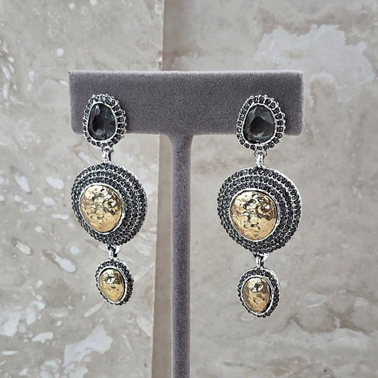 Triple marquisate edged earrings with soft hammered surface