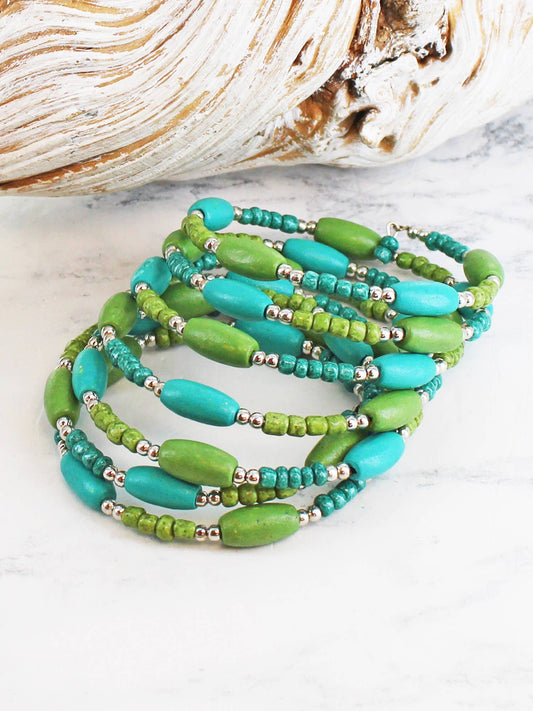 WOODEN BEAD SPIRAL BRACELET
