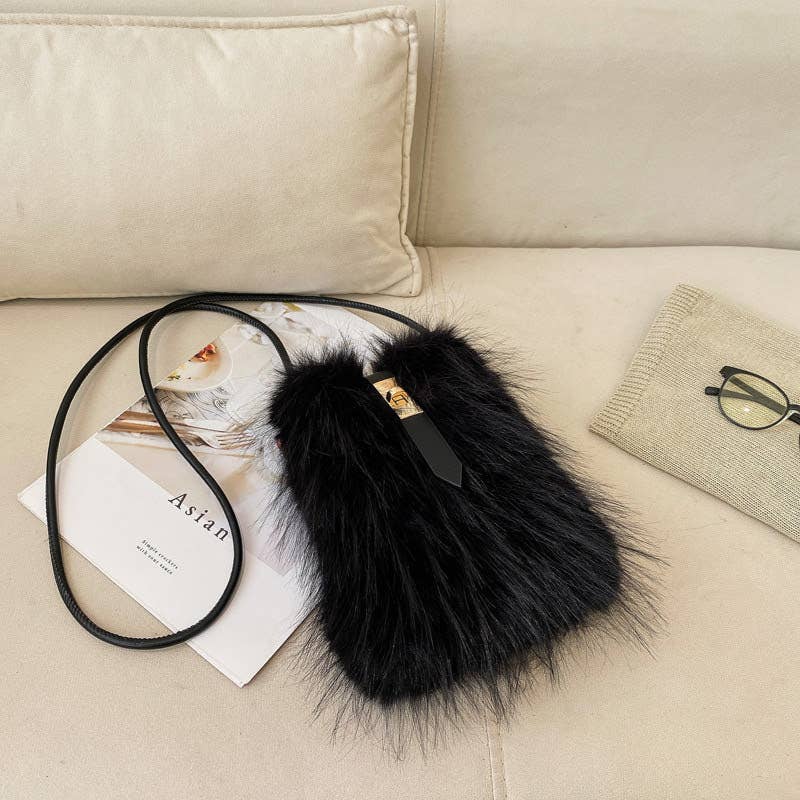 Soft Faux Fur Mobile Bag Essential Bag: Black