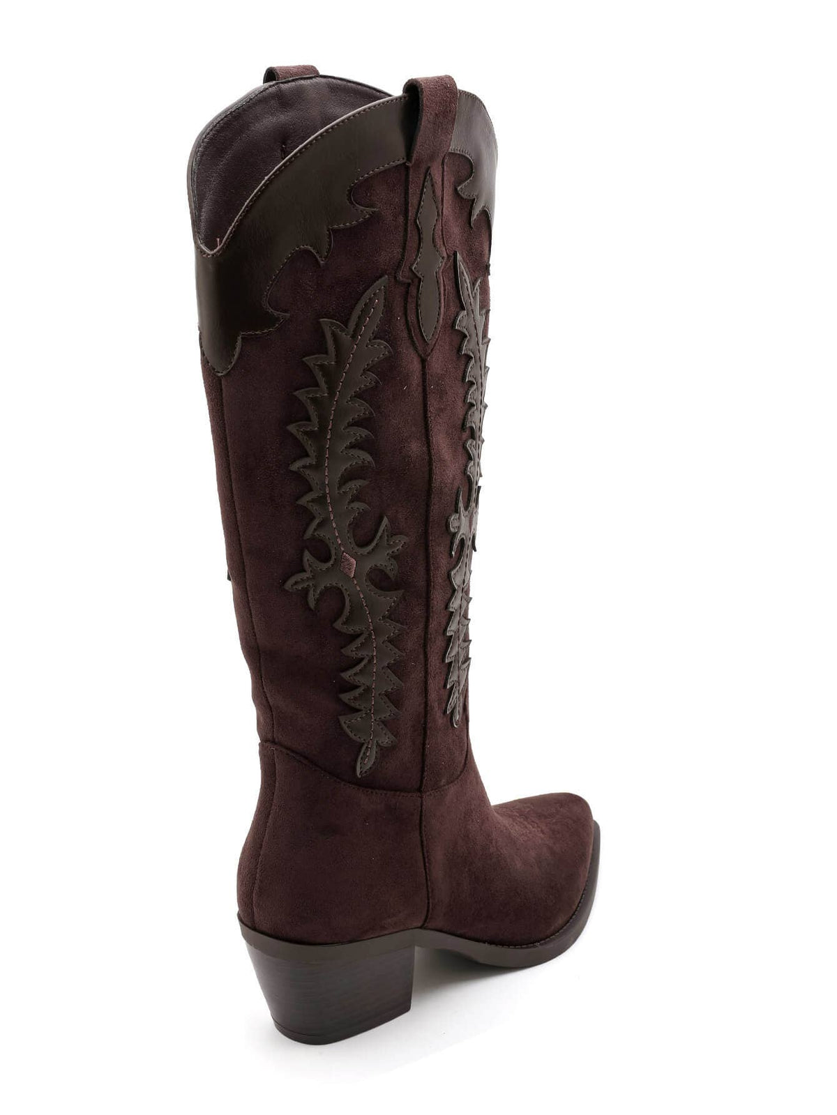 2552A Tall Two‑Material Cowboy Boots with Western Embroideries: KHAKI