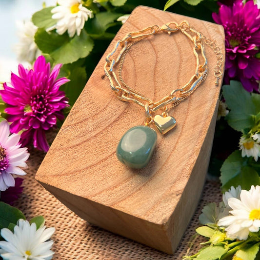 Layered Bracelet in gold with Emerald coloured stone BR232GG