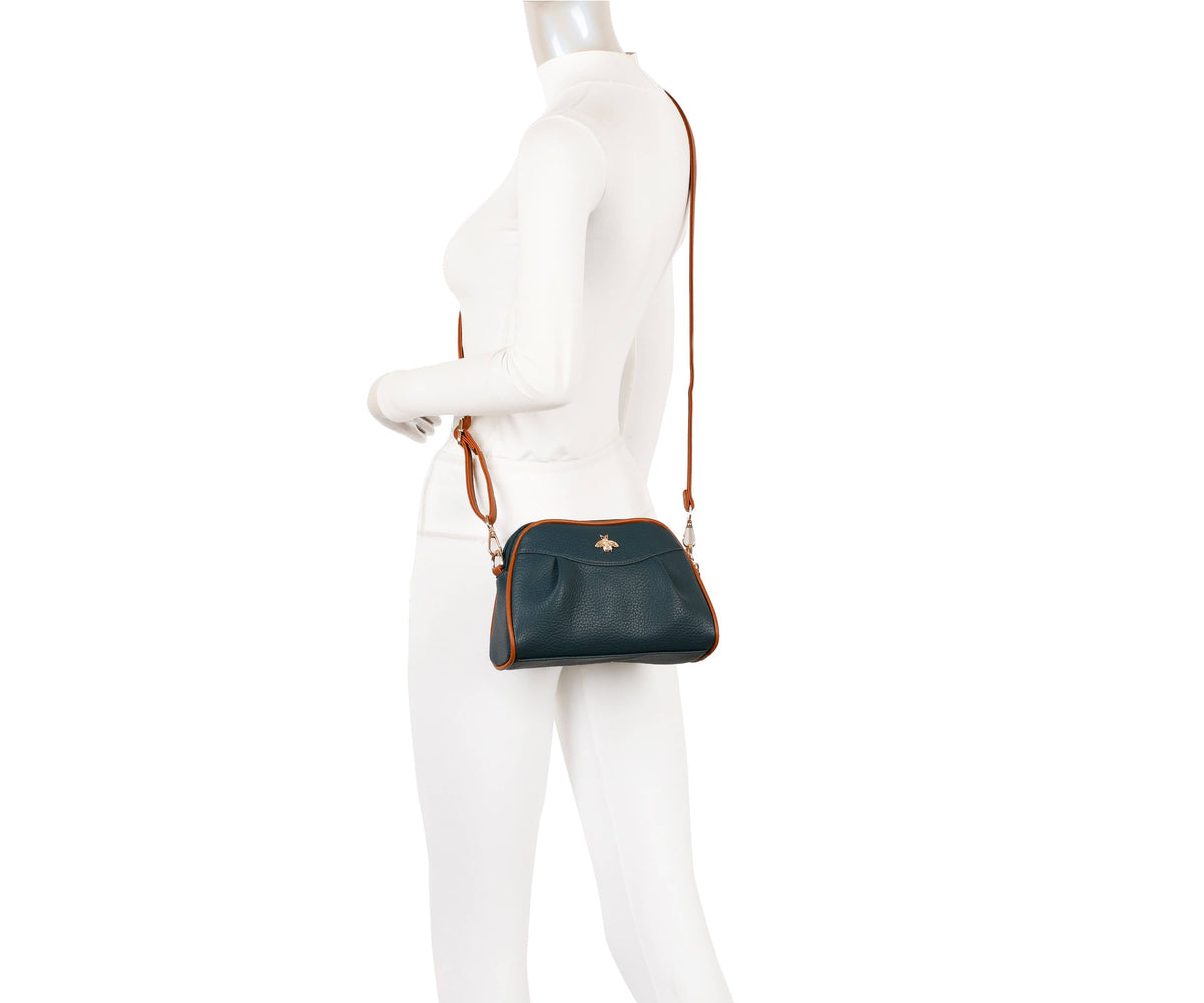 Double Zipper Bee Shoulder Bag Cross Body Bag - 9325: Black