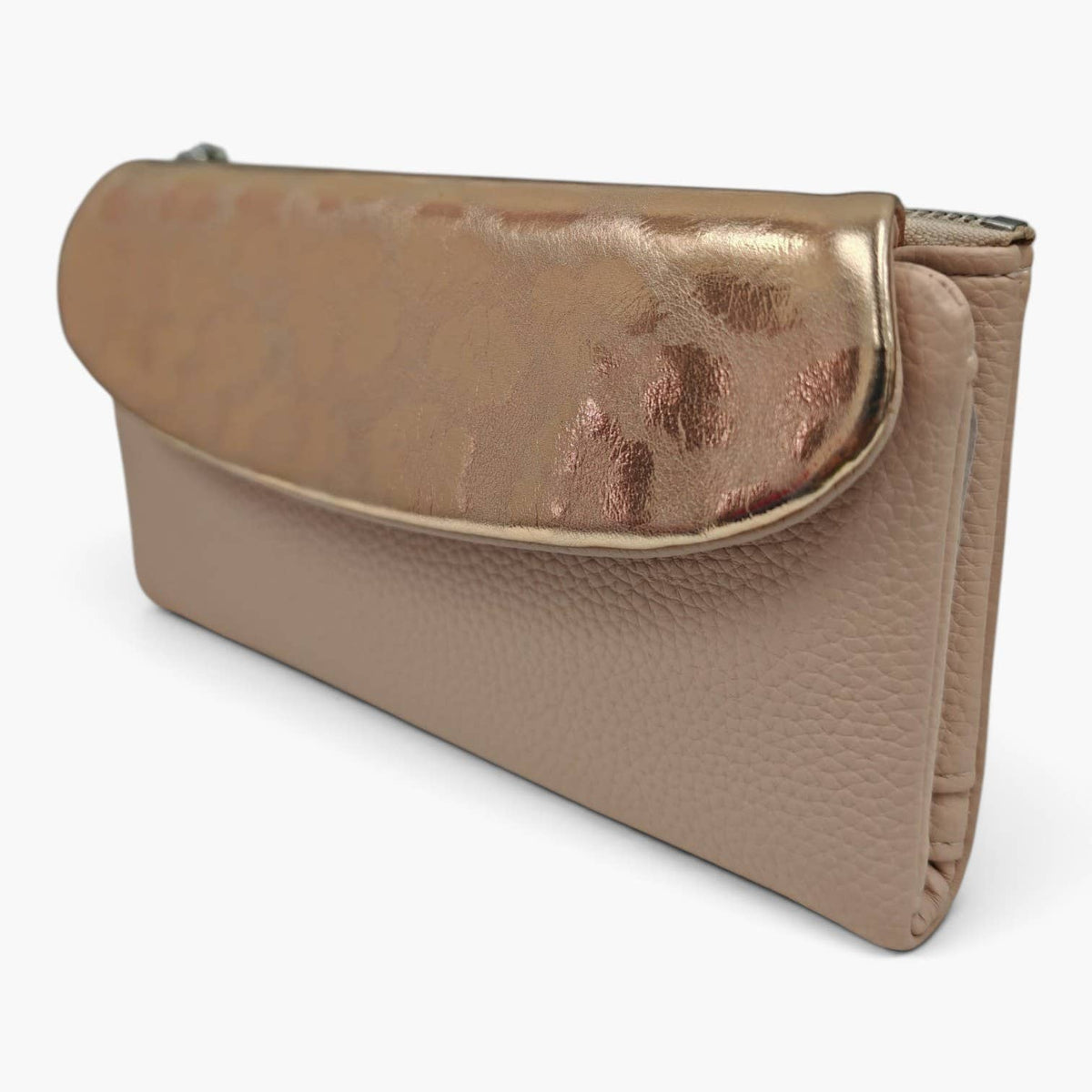 Soft Pu Metallic Leopard Print Long Purse Clutch + Gift Box: Apricot
