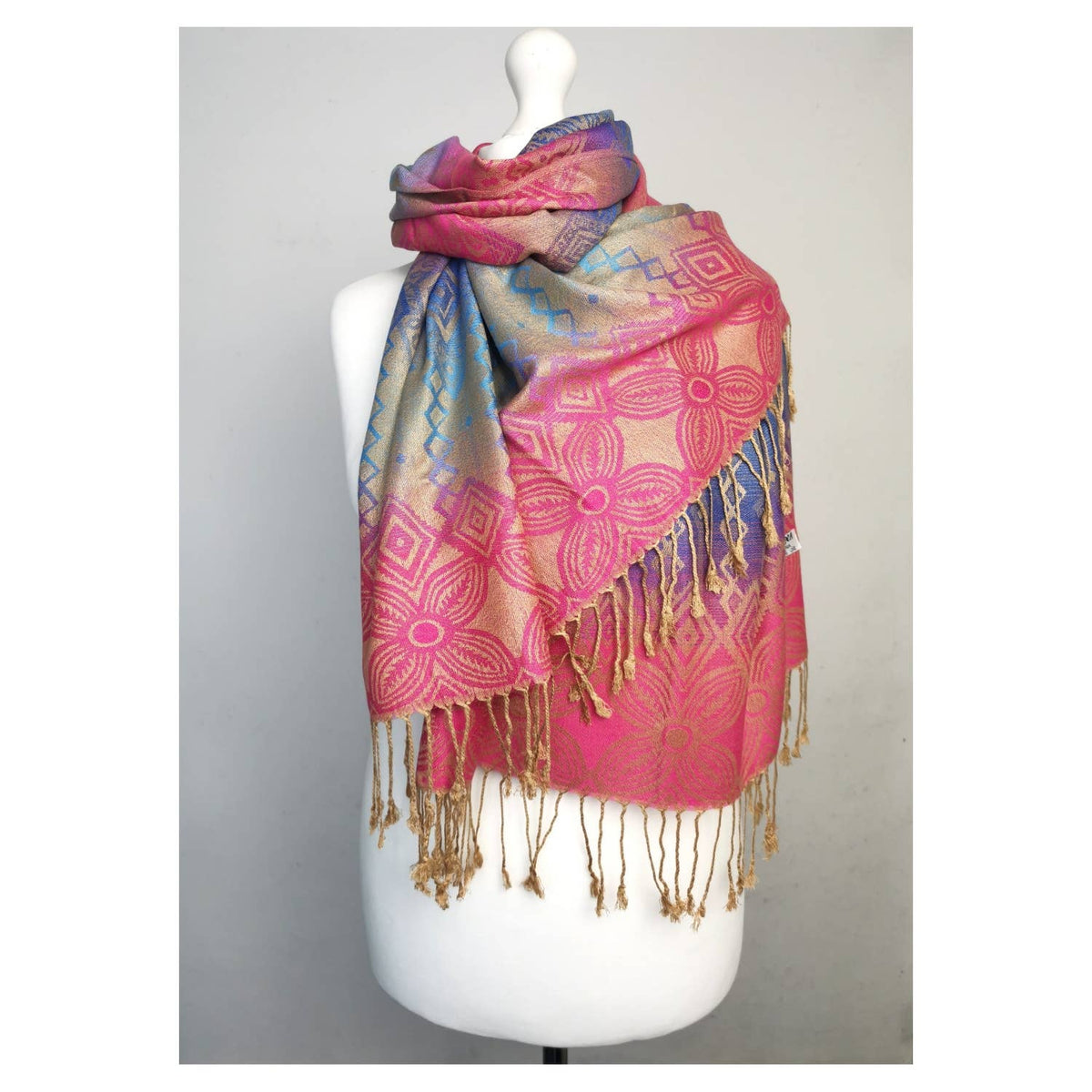 Super Soft Reversible Pashmina scarf /Shawl-Azec 6364: Blue