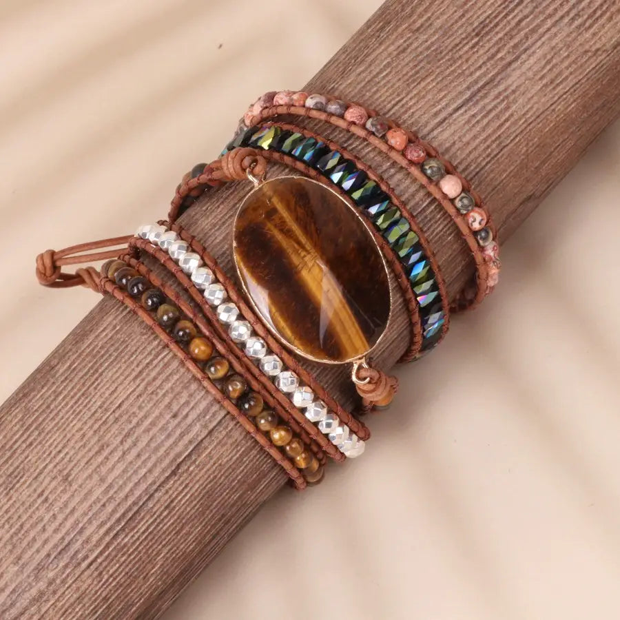 Bohemian Tiger Eye Braided Leather Bracelet