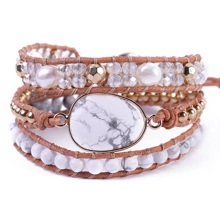White Turquoise Crystal Beaded Bracelet