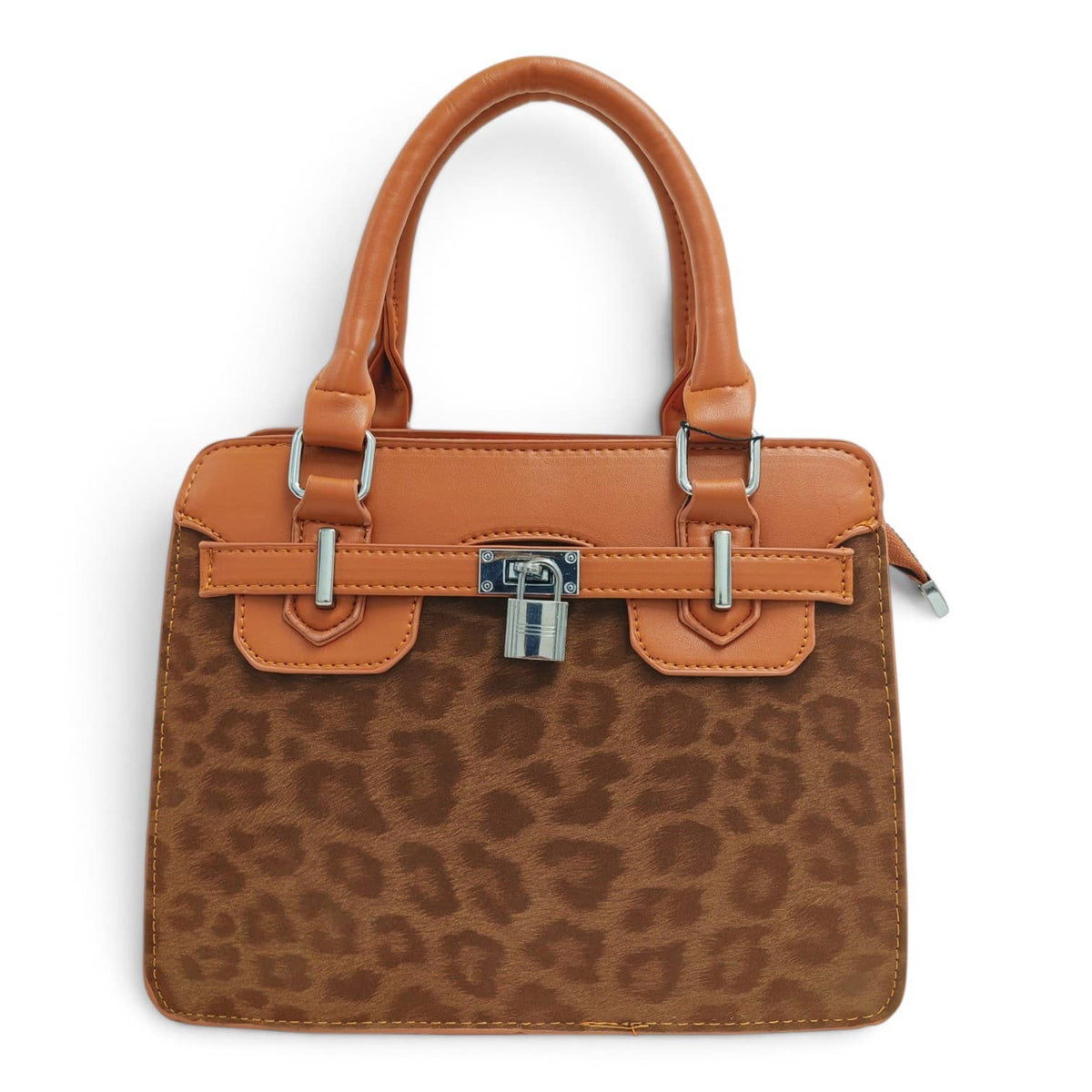 Medium Size Leopard Print Padlock Tote Bag-931-12: Mink