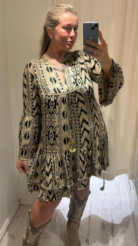 Gold Detail Pattern Dress