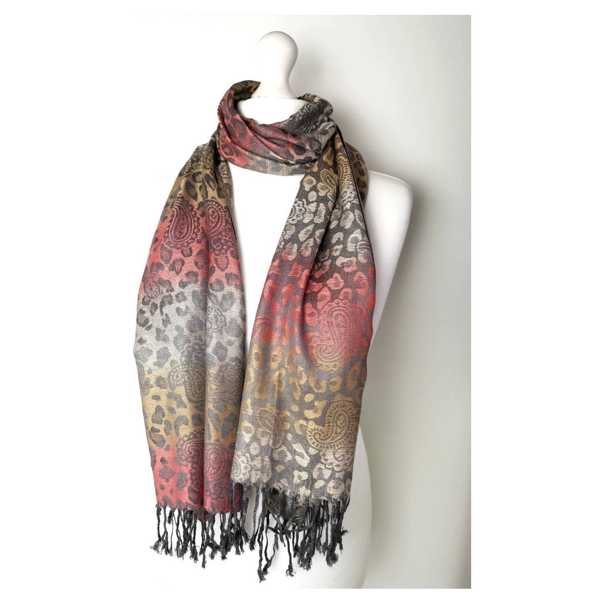 Super Soft Reversible Pashmina C48-2 Leopard: Orange-taupe