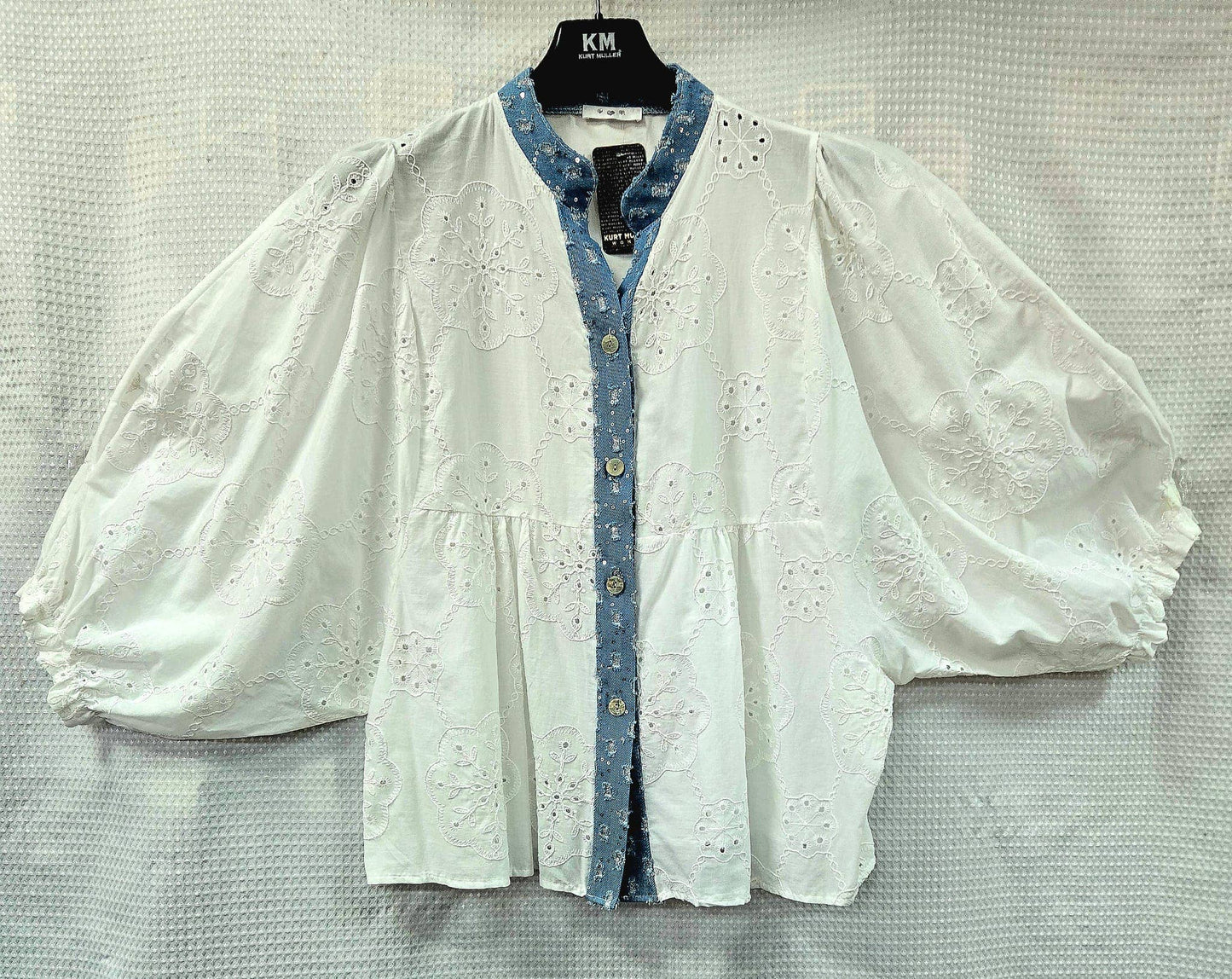 Denim Sequin Trim Embroidery Crochet Top