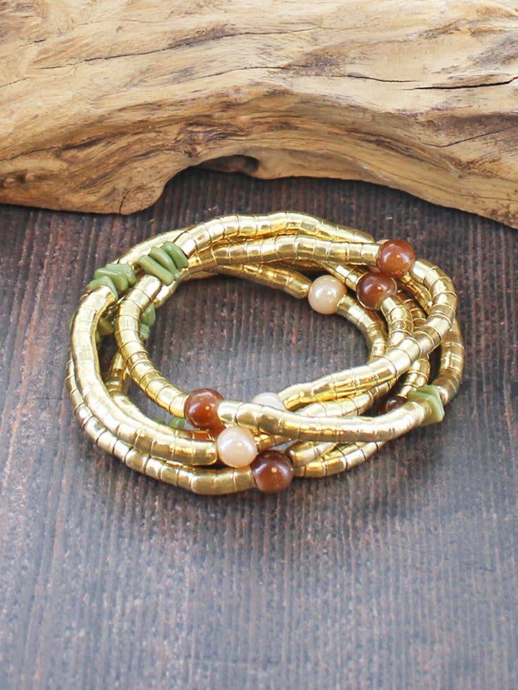 KH6602G SET OF 5 SNAKE BRACELETS WITH BEADS
