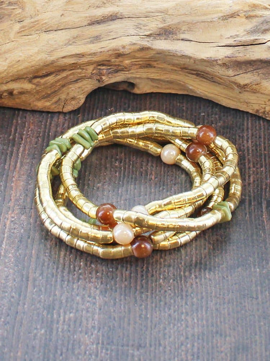 KH6602G SET OF 5 SNAKE BRACELETS WITH BEADS
